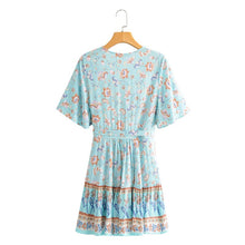 Load image into Gallery viewer, Light Blue Floral ,Bohemian Mini Dress,Boho Dress