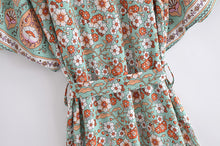 Load image into Gallery viewer, Green Floral Print , Bohemian Blouses,Boho Kimono