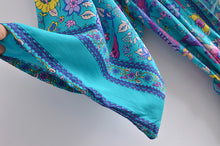 Load image into Gallery viewer, Green Peacock Floral Print,Bohemian Kimono, Boho Maxi Dress