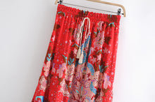 Load image into Gallery viewer, Red Floral Peacock Skirt, Maxi Skirt,Boho Skirt