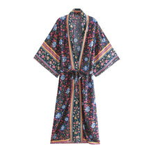 Load image into Gallery viewer, Boho Kimono, Beach Robe,Navy Floral