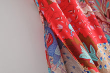 Load image into Gallery viewer, Red Floral Peacock Skirt, Maxi Skirt,Boho Skirt