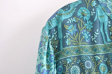 Load image into Gallery viewer, Green Floral Print, Loose Blouses ,Boho Shirts