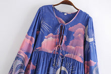 Load image into Gallery viewer, Star and Moon Print Boho Dress,Bohemian Maxi Sundress