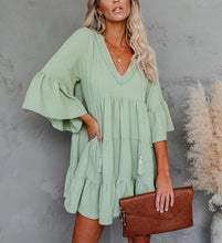 Load image into Gallery viewer, Lace-up Tassel, Bohemian Mini Dress , Boho Sundresses