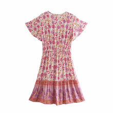 Load image into Gallery viewer, Floral Print V-neck,Boho Sundress,Boho Mini Dress