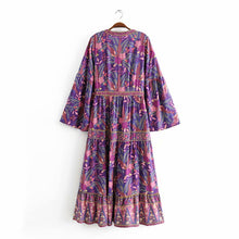 Load image into Gallery viewer, Purple Floral Print,Bohemian Maxi Dress,Boho Dress