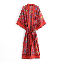 Load image into Gallery viewer, Red Peacock Floral ,bohemian Kimono,Boho Maxi robe