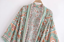 Load image into Gallery viewer, Green Floral Print , Bohemian Blouses,Boho Kimono