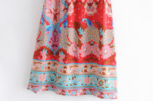 Load image into Gallery viewer, Red Floral Peacock Skirt, Maxi Skirt,Boho Skirt