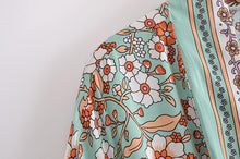 Load image into Gallery viewer, Green Floral Print , Bohemian Blouses,Boho Kimono