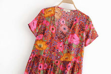 Load image into Gallery viewer, Bohemian Mini Dress, Boho Dress,Red Floral Print