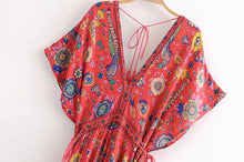 Load image into Gallery viewer, Peacock Floral Print,Bohemian Maxi Sundress, Boho Dress