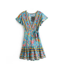 Load image into Gallery viewer, Wrap Mini Dress, Boho Sundress,Floral Print