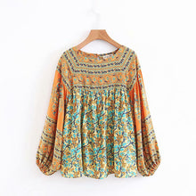 Load image into Gallery viewer, Boho Blouse, Vintage Blouse,Yellow Floral Print