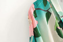 Load image into Gallery viewer, Boho Kimono,Bikini Cover-ups,Green Crane Floral
