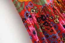 Load image into Gallery viewer, Bohemian Mini Dress, Boho Dress,Red Floral Print