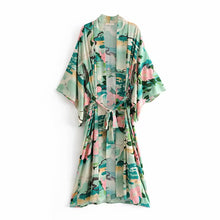 Load image into Gallery viewer, Boho Kimono,Bikini Cover-ups,Green Crane Floral