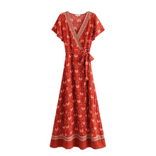 Load image into Gallery viewer, Red Floral Print,Boho Dress,Maxi Dress