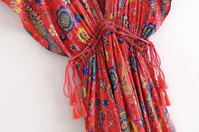 Load image into Gallery viewer, Peacock Floral Print,Bohemian Maxi Sundress, Boho Dress
