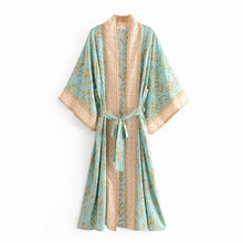Load image into Gallery viewer, Boho Kimono,Bikini Cover-ups ,Gypsy Green Floral