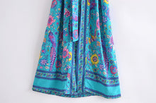 Load image into Gallery viewer, Green Peacock Floral Print,Bohemian Kimono, Boho Maxi Dress