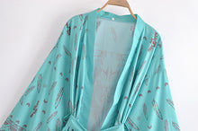 Load image into Gallery viewer, Green Floral Print,Gypsy robe Kimono