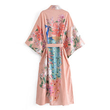 Load image into Gallery viewer, Peacock pink Floral Print, bohemian robe ,Boho Maxi Kimono