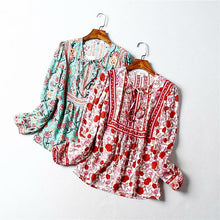 Load image into Gallery viewer, Boho Blouse, Vintage Blouse,Rose Floral Tops