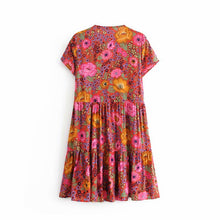 Load image into Gallery viewer, Bohemian Mini Dress, Boho Dress,Red Floral Print