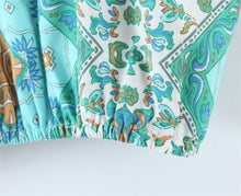 Load image into Gallery viewer, Boho Sets,Mini Tops and Skirts,Green Floral Print