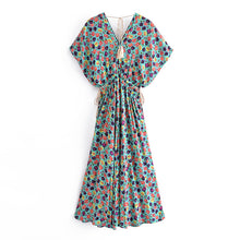 Load image into Gallery viewer, Green Floral Print,Bohemian Maxi Dress,Boho Dress
