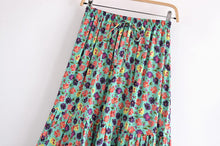 Load image into Gallery viewer, Green Floral Print,Bohemian Skirt ,Boho Maxi Skirt