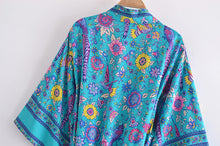 Load image into Gallery viewer, Green Peacock Floral Print,Bohemian Kimono, Boho Maxi Dress