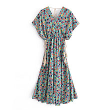 Load image into Gallery viewer, Green Floral Print,Bohemian Maxi Dress,Boho Dress