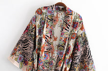 Load image into Gallery viewer, Multi Floral print ,Boho Kimono robe,Bikini Cover-ups