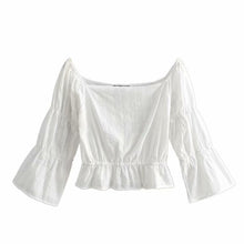 Load image into Gallery viewer, Boho Blouse, White Shirt,white Off-shoulder Tops