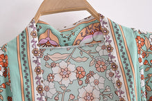 Load image into Gallery viewer, Green Floral Print , Bohemian Blouses,Boho Kimono