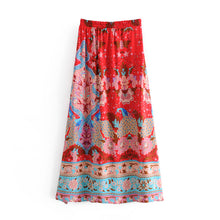 Load image into Gallery viewer, Red Floral Peacock Skirt, Maxi Skirt,Boho Skirt