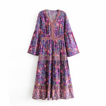Load image into Gallery viewer, Purple Floral Print,Bohemian Maxi Dress,Boho Dress