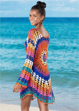 Load image into Gallery viewer, Rainbow Hollow Out ,Boho Mini Dress,Beach Cover-ups