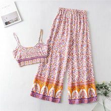 Load image into Gallery viewer, Boho Sets, Pink Floral Print ,Pants and Tops