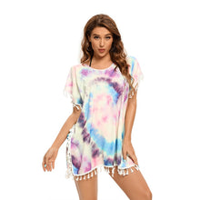 Load image into Gallery viewer, Rainbow Hollow Out ,Bohemian Mini Dress, Boho Sundress