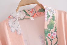 Load image into Gallery viewer, Peacock pink Floral Print, bohemian robe ,Boho Maxi Kimono