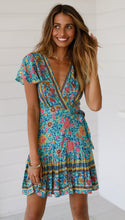 Load image into Gallery viewer, Wrap Mini Dress, Boho Sundress,Floral Print