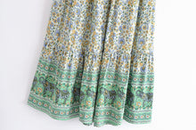 Load image into Gallery viewer, Green floral print ,Bohemian skirt,Boho Maxi Skirt