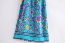 Load image into Gallery viewer, Green Peacock Floral Print,Bohemian Kimono, Boho Maxi Dress