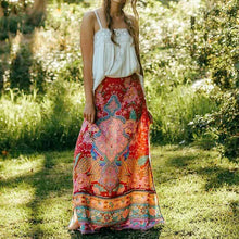 Load image into Gallery viewer, Red Floral Peacock Skirt, Maxi Skirt,Boho Skirt