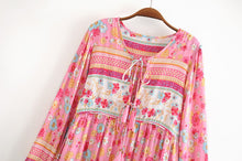 Load image into Gallery viewer, Pink Floral Print,Bohemian Midi Sundress,Boho Dress
