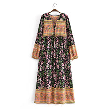 Load image into Gallery viewer, Black Floral Print ,Bohemian Maxi Dress ,Boho Dress
